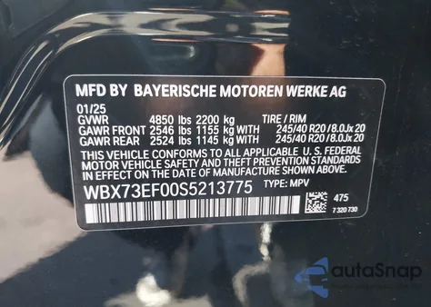 2025 BMW X1 xDrive28I из США, поврежденный, VIN WBX73EF00S5213775